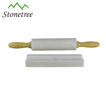 Noodle White Marble Stone Rolling Pin With Wood Grip